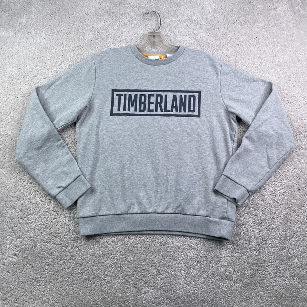 Timberland Sweatshirt Mens Small Grey Spellout Logo Crewneck Sweatshirt